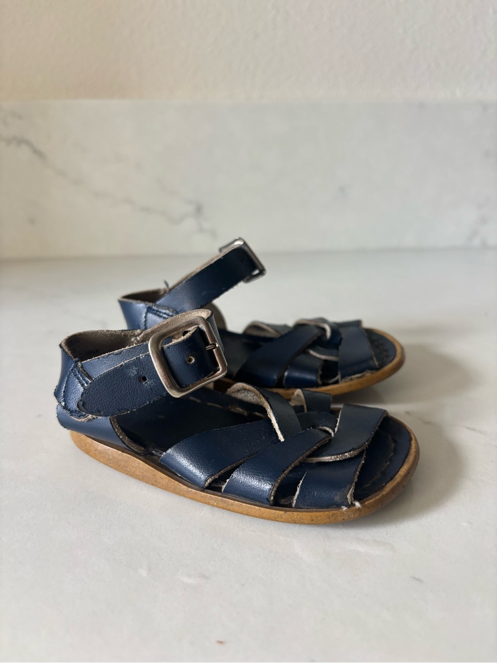 Saltwater sandals navy blue Kids Leather size toddler 3